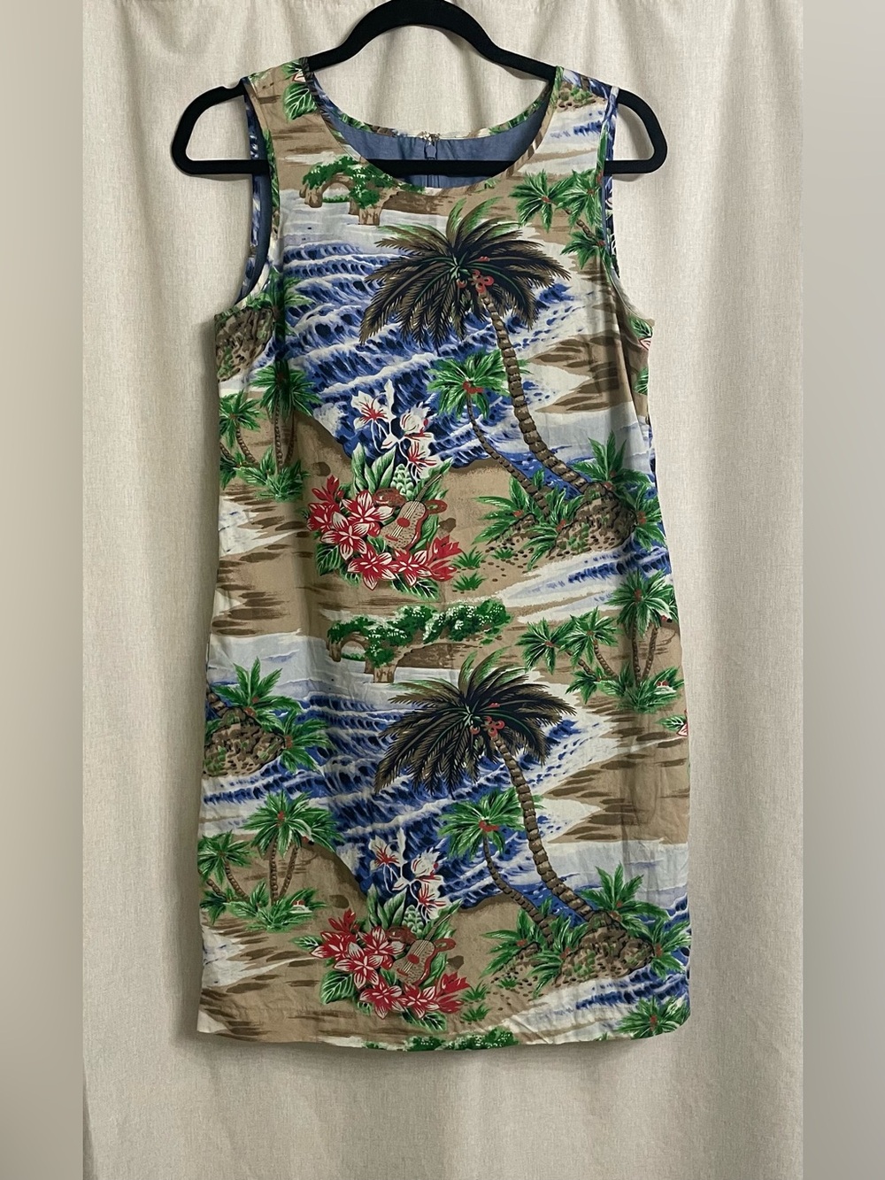 Talbots Petites Hawaiian Tropical Scenic Shift Dress 6P 100% Cotton